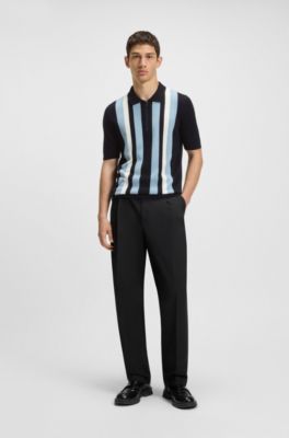 Jersey estilo polo con cremallera y rayas verticales, Azul oscuro