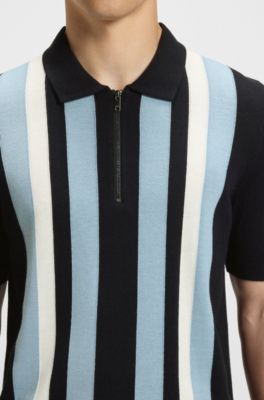 Jersey estilo polo con cremallera y rayas verticales, Azul oscuro
