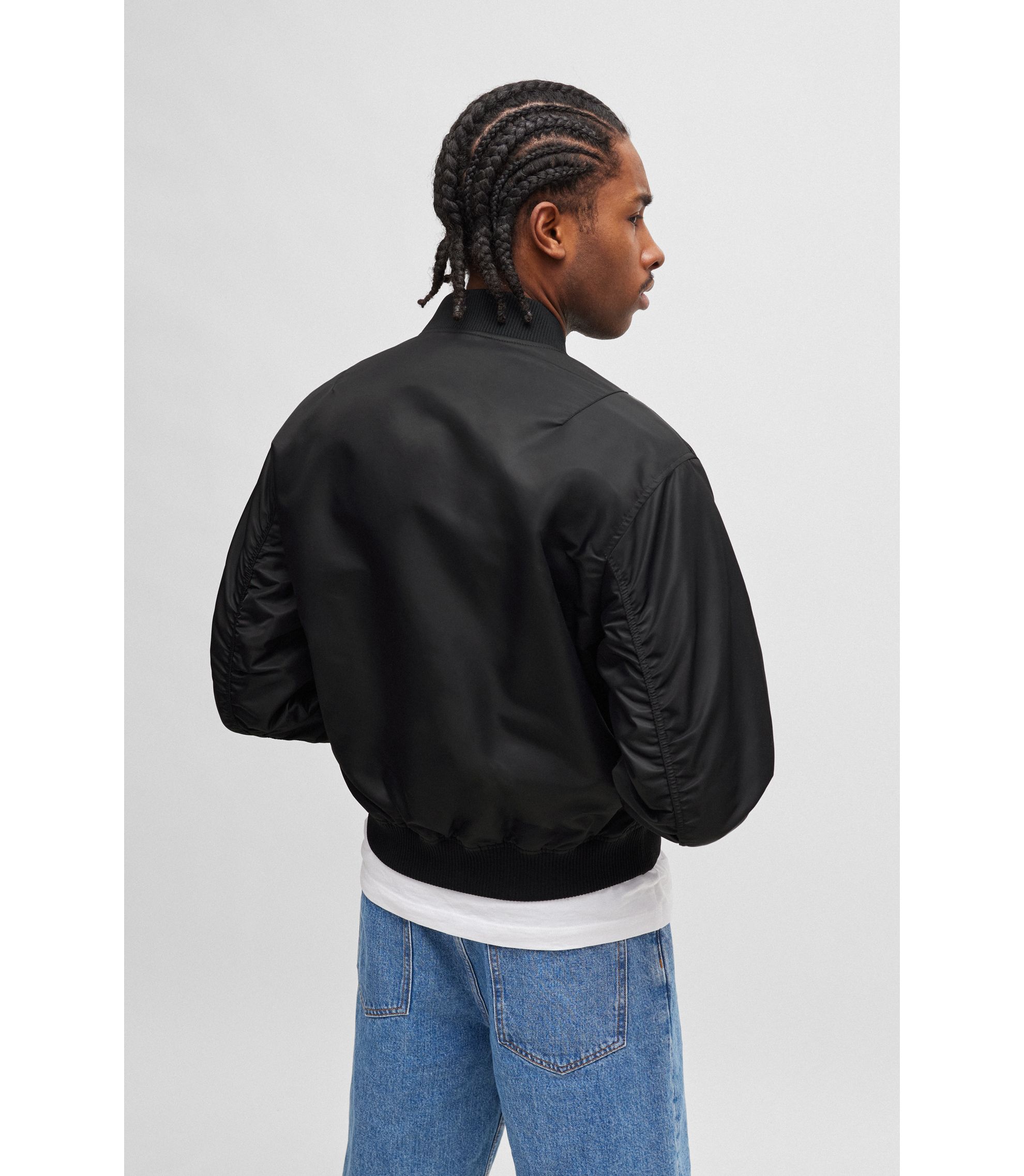 HUGO - Water-repellent bomber jacket with branded zip puller - Black