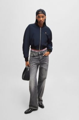 Cropped bomber jacket in water-repellent material, Light Blue