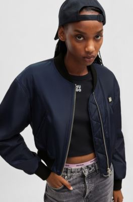 Cropped bomber jacket in water-repellent material, Light Blue