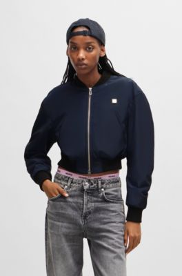 Cropped bomber jacket in water-repellent material, Light Blue