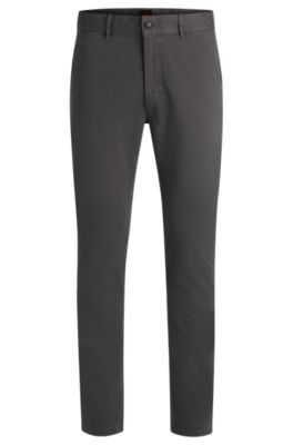 Hugo Boss Slim-fit Chinos In Stretch-cotton Satin In Dark Grey