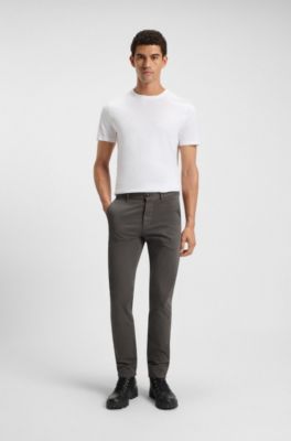 Slim-fit chinos in stretch-cotton satin, Dark Grey