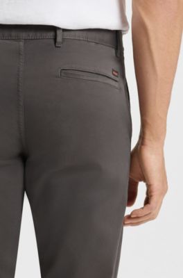 Slim-fit chinos in stretch-cotton satin, Dark Grey