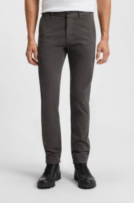 Slim-fit chinos in stretch-cotton satin, Dark Grey