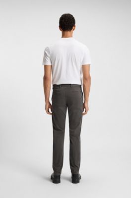Slim-fit chinos in stretch-cotton satin, Dark Grey