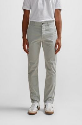 Slim-fit chinos in stretch-cotton satin, Grey