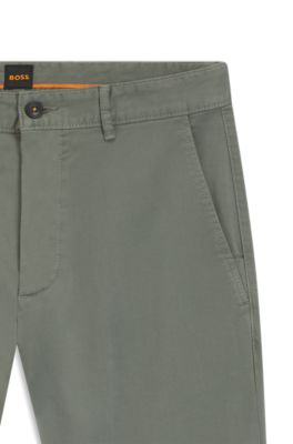 Slim-fit chinos in stretch-cotton satin, Light Grey