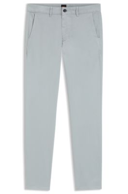 Slim-fit chinos in stretch-cotton satin, Light Grey