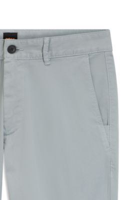 Slim-fit chinos in stretch-cotton satin, Light Grey