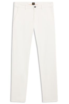 Slim-fit chinos in stretch-cotton satin, White