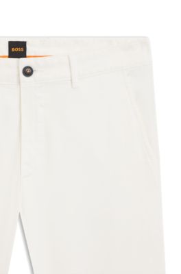 Slim-fit chinos in stretch-cotton satin, White