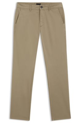 Slim-fit chinos in stretch-cotton satin, Light Brown