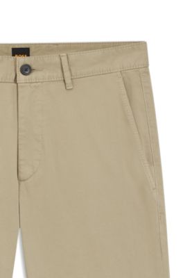 Slim-fit chinos in stretch-cotton satin, Light Brown