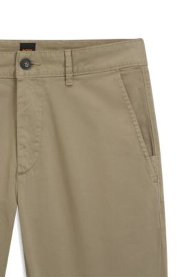 Chino Slim en satin de coton stretch, Brun chin&eacute;