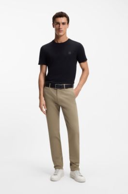 Slim-fit chinos in stretch-cotton satin, Light Brown