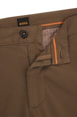 Slim-fit chinos in stretch-cotton satin, Light Brown
