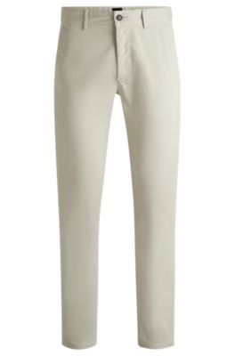 Hugo Boss Slim-fit Chinos In Stretch-cotton Satin In Light Beige