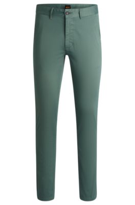 Slim-fit chinos in stretch-cotton satin, Light Green