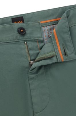Slim-fit chinos in stretch-cotton satin, Light Green