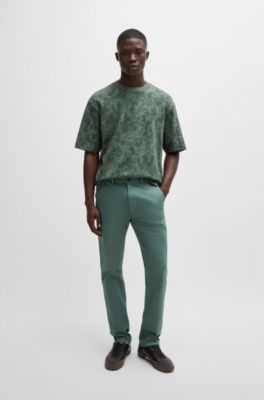 Slim-fit chinos in stretch-cotton satin, Light Green
