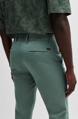 Slim-fit chinos in stretch-cotton satin, Light Green