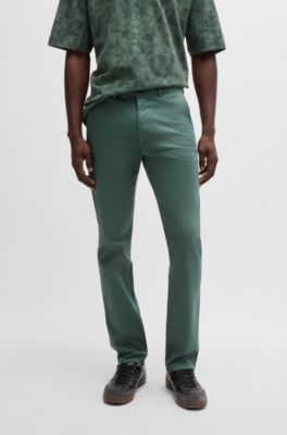 Slim-fit chinos in stretch-cotton satin, Light Green