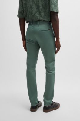 Slim-fit chinos in stretch-cotton satin, Light Green