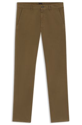 Slim-fit chinos in stretch-cotton satin, Light Green
