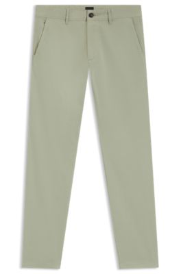 Slim-fit chinos in stretch-cotton satin, Light Green