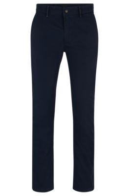 Hugo Boss Slim-fit Chinos In Stretch-cotton Satin In Dark Blue