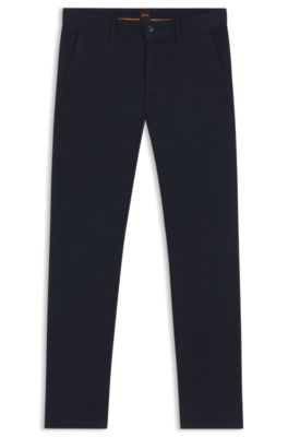 Chino Slim en satin de coton stretch, Bleu fonc&eacute;