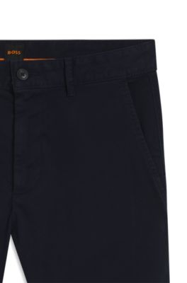 Chinos slim fit de raso de algod&oacute;n el&aacute;stico, Azul oscuro