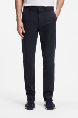 Chino Slim en satin de coton stretch, Bleu fonc&eacute;