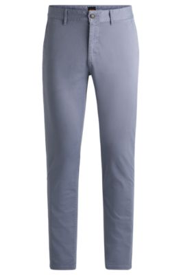 Slim-fit chinos in stretch-cotton satin, Dark Blue