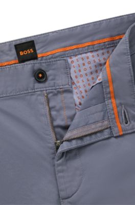 Slim-fit chinos in stretch-cotton satin, Dark Blue