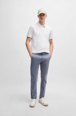Slim-fit chinos in stretch-cotton satin, Dark Blue