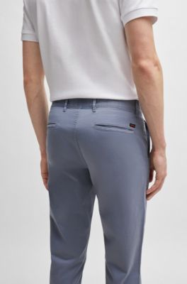 Slim-fit chinos in stretch-cotton satin, Dark Blue