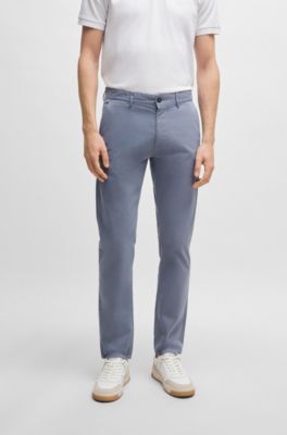 Slim-fit chinos in stretch-cotton satin, Dark Blue