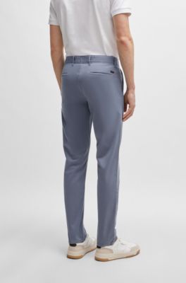 Slim-fit chinos in stretch-cotton satin, Dark Blue