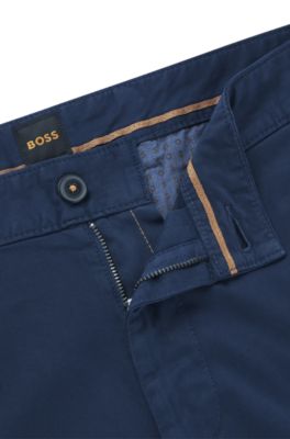 Slim-fit chinos in stretch-cotton satin, Light Blue