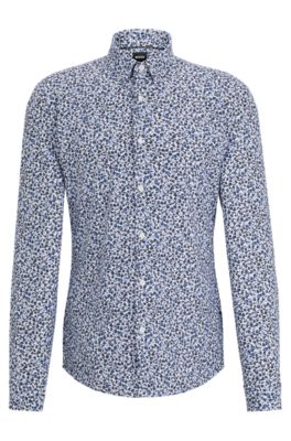 BOSS - Slim-fit shirt with Kent collar in printed material