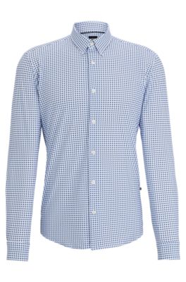 Shop Hugo Boss Slim-fit Shirt With Kent Collar In Printed Material In Light Blue