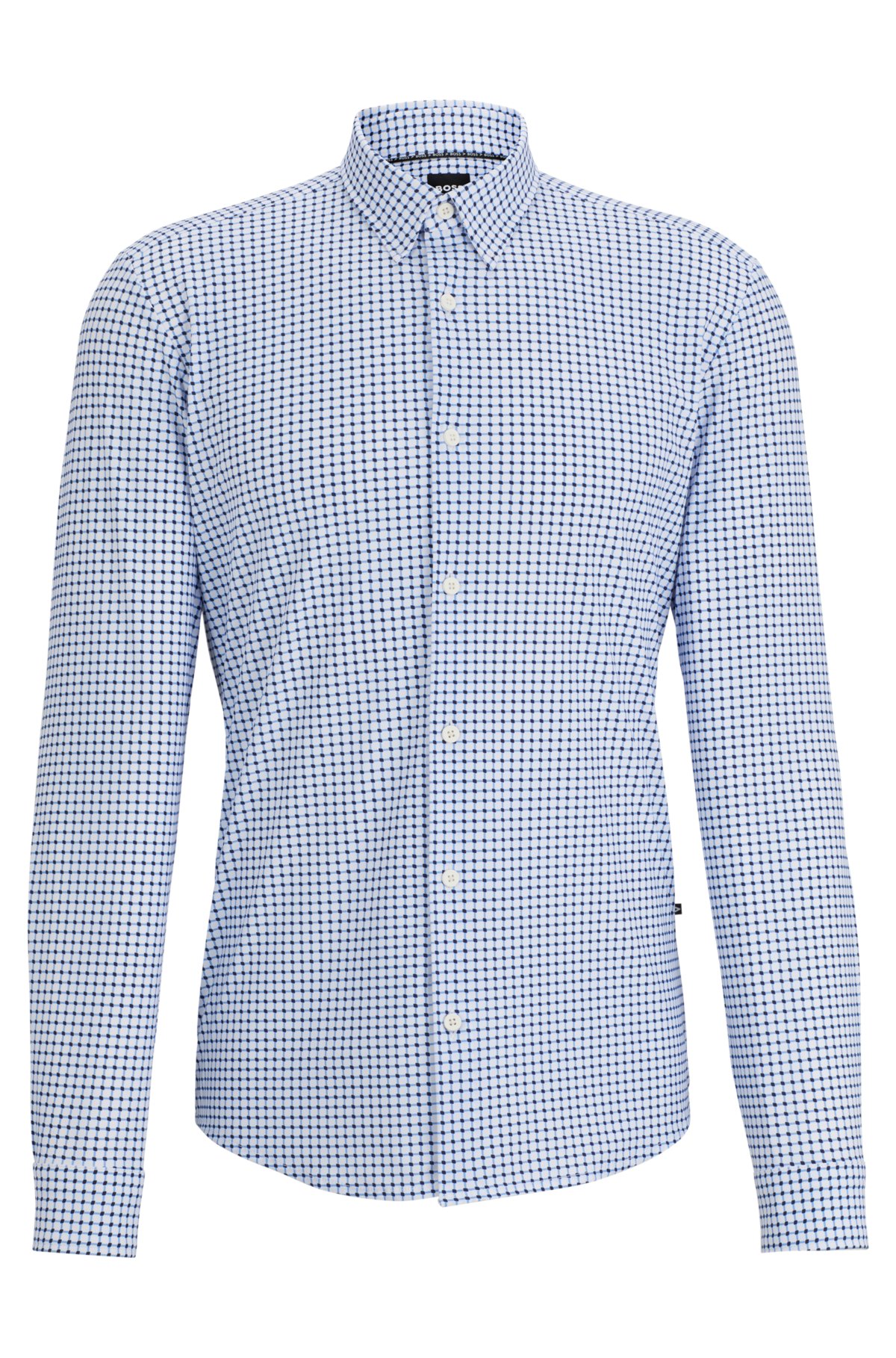 Slim-fit shirt with Kent collar in printed material, Light Blue