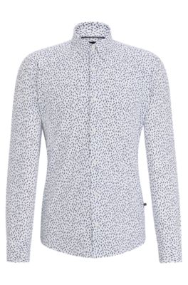 Shop Hugo Boss Slim-fit Shirt In Printed Performance-stretch Fabric In White