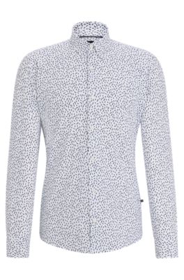 Hugo Boss Slim-fit Shirt In Printed Performance-stretch Fabric In White
