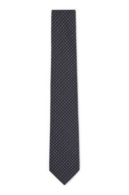 Hugo Boss Micro-patterned Tie In Silk Jacquard In Dark Blue