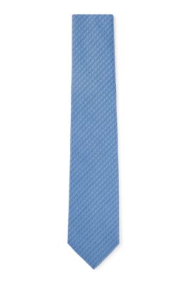 Hugo Boss Micro-patterned Tie In Silk Jacquard In Blue