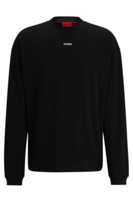 Hugo Relaxed-fit Long-sleeved T-shirt With Logo Print In Black